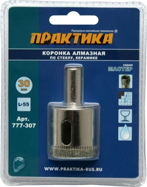 Коронка алмазная 30мм, 1шт., по стеклу и керамике