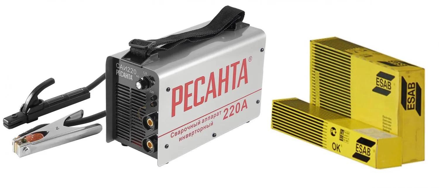 фото набор ресанта сварочный аппарат саи 220 +электроды для сварки ок 46.00 ф 4,0мм